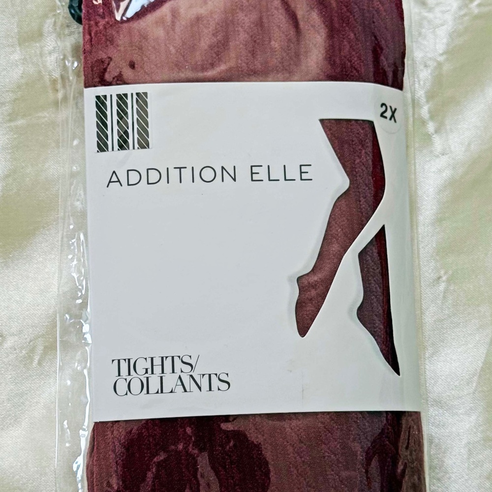 TIGHTS, NYLON/SPANDEX, PORTO (BURGUNDY), SIZE 2X, ADDITION ELLE, TAGS ON,